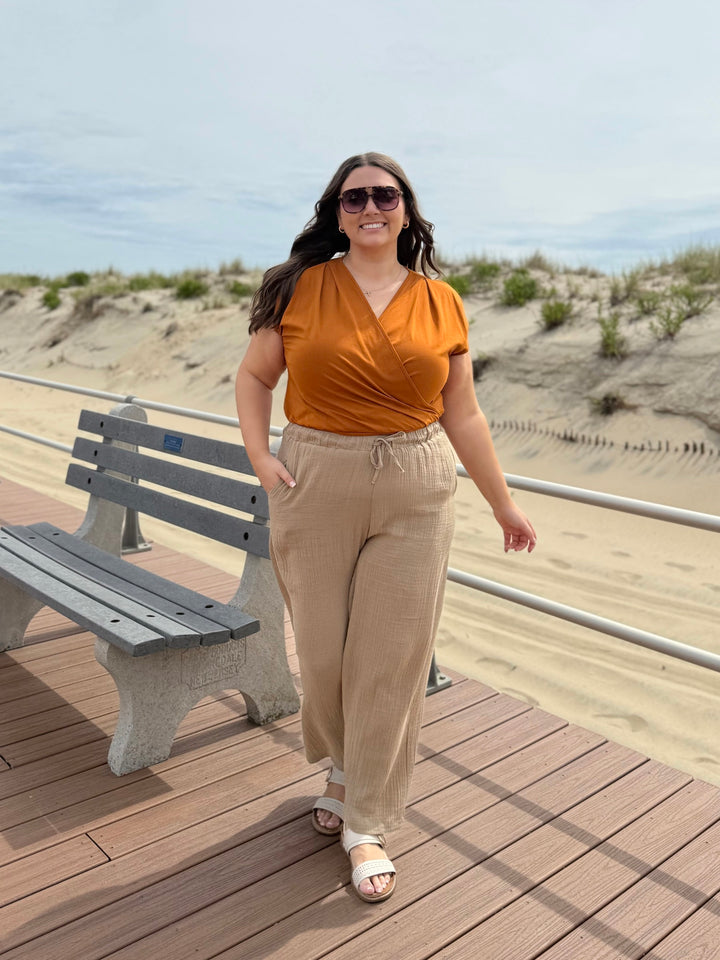 FLORENCE gauze pants in Sandy Tan
