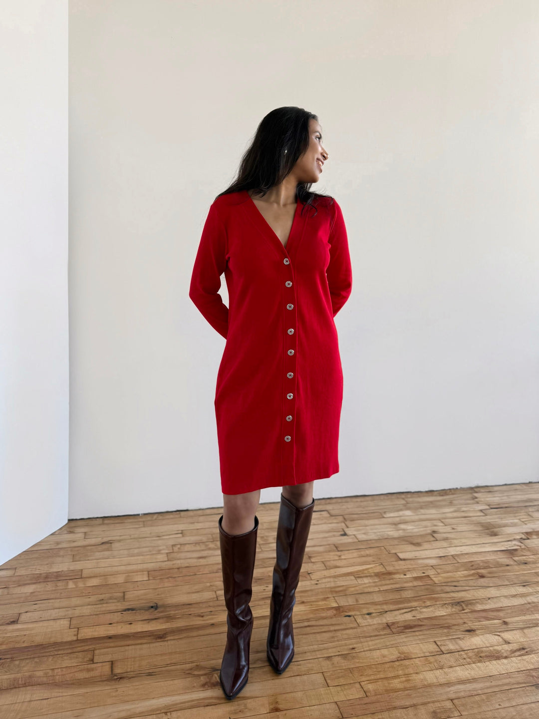 HELENA rib knit dress/duster in Cherry Red