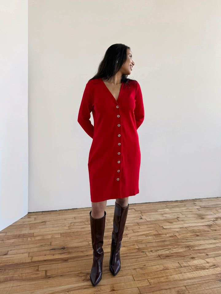 HELENA rib knit dress/duster in Cherry Red