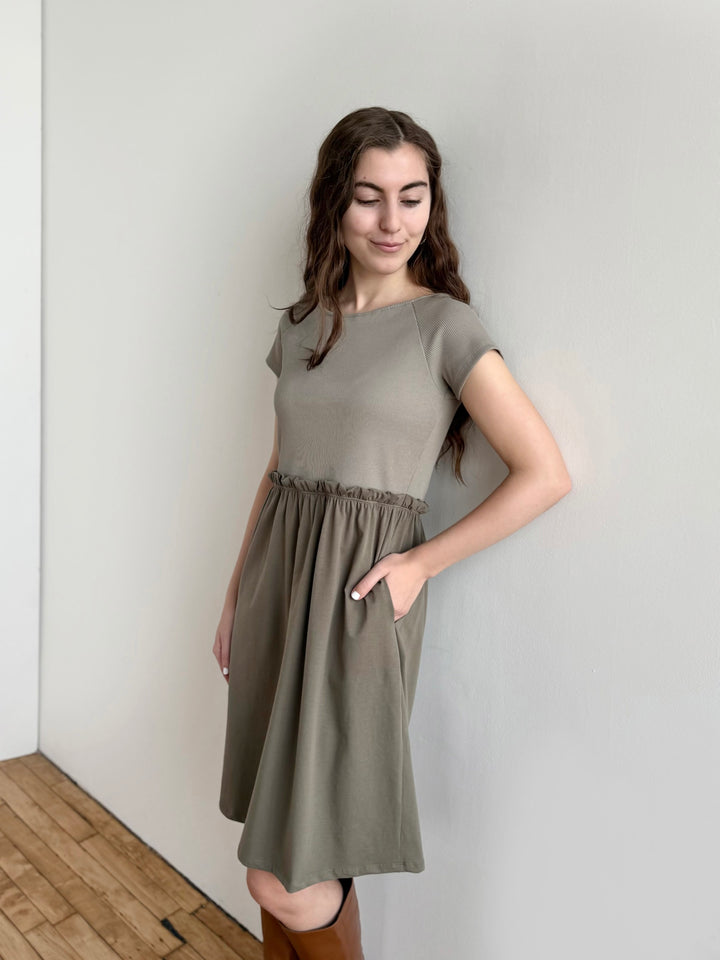 CAITLIN rib+jersey dress in Sage