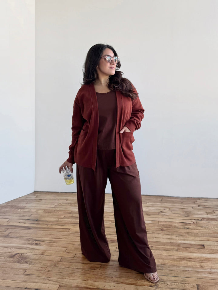 RILEY waffle knit cardigan in Cherrywood