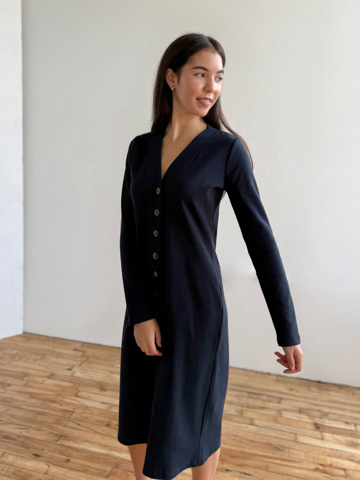 ELENA rib-knit dress in Midnight Navy