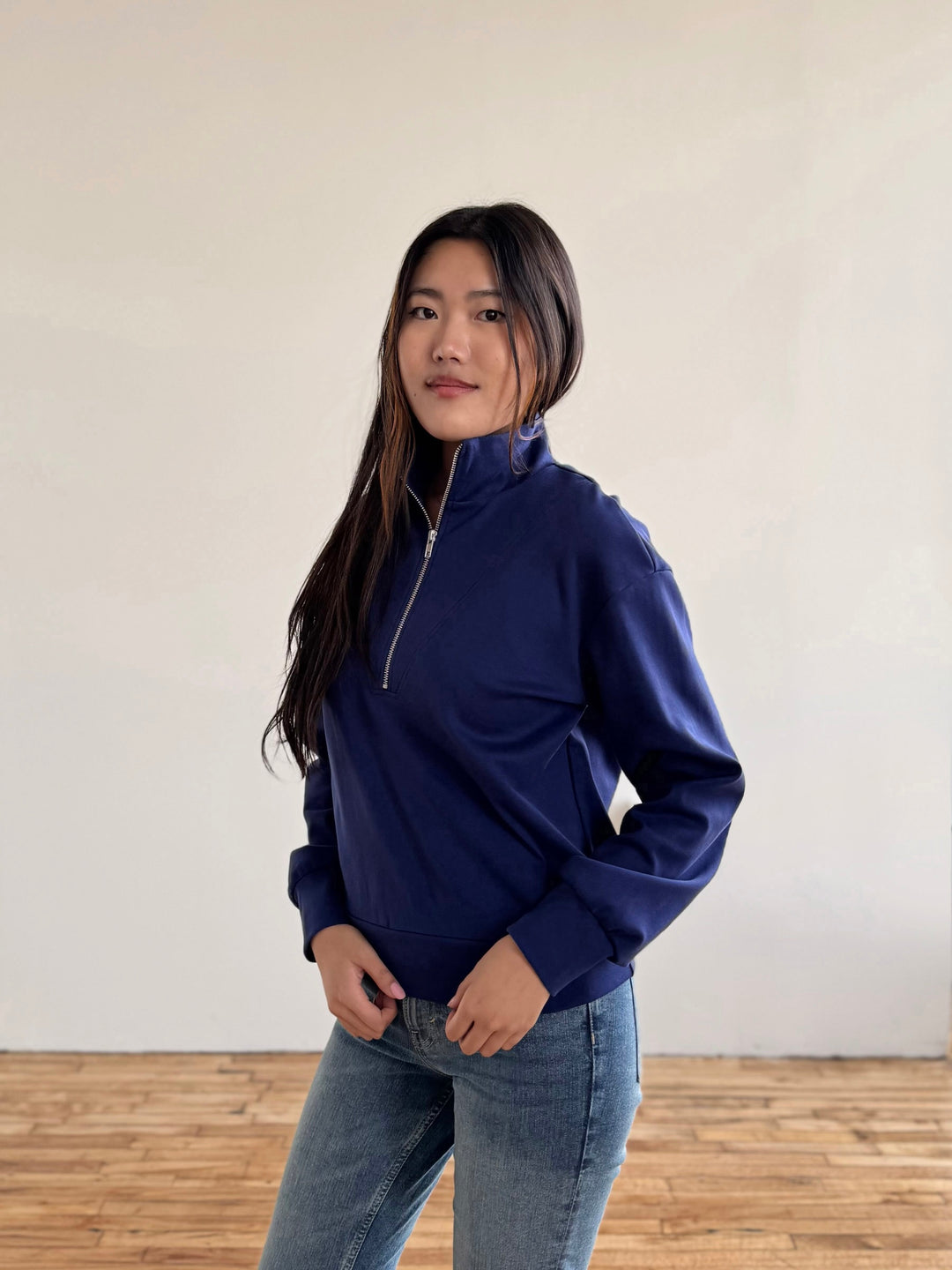 ASHER zip pullover in Bright Navy