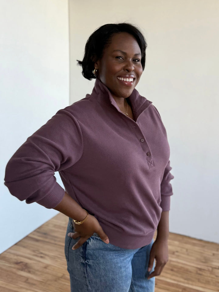 CHOE waffle knit top in Plum Shadow