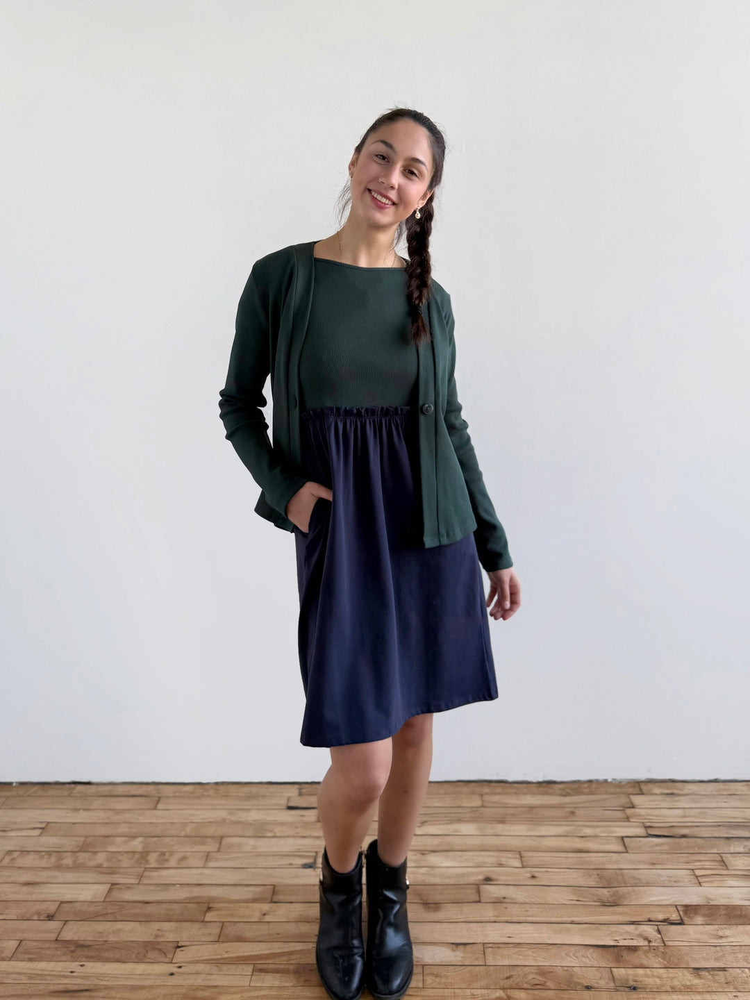 JUDE rib-knit fitted cardigan in Dark Jade