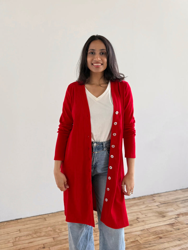 HELENA rib knit dress/duster in Cherry Red