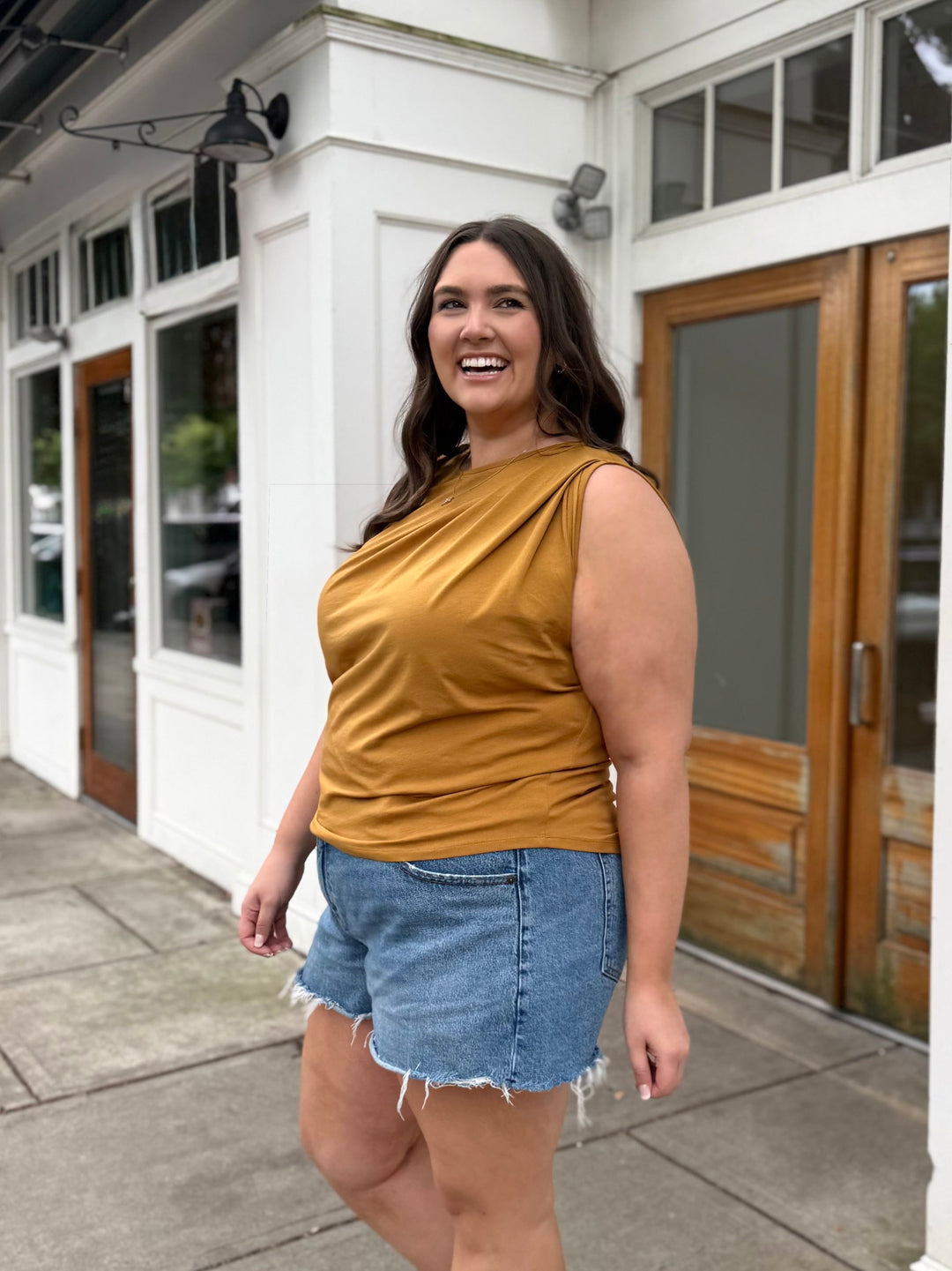 CHARLI draped top in Light Amber