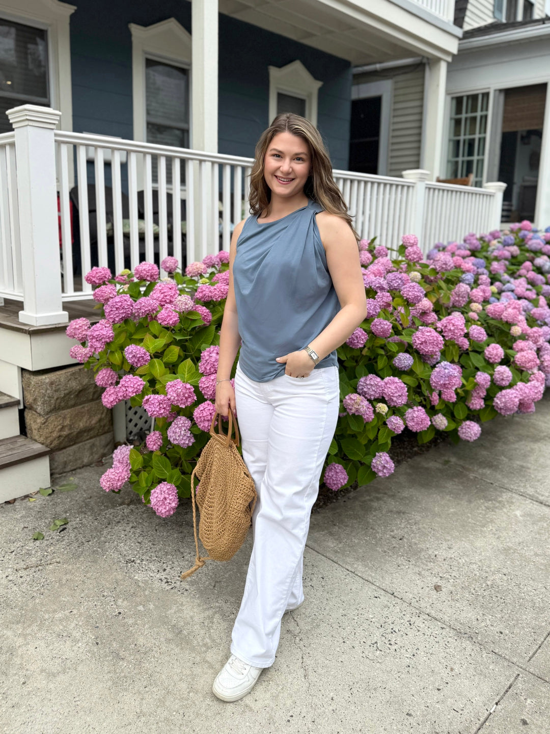CHARLI draped top in Blue Dusk