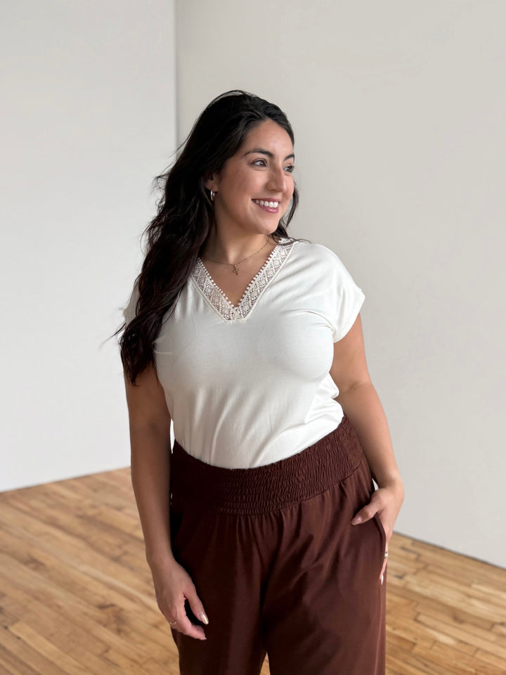EVELINE smocked jersey pants in Burnt Cedar