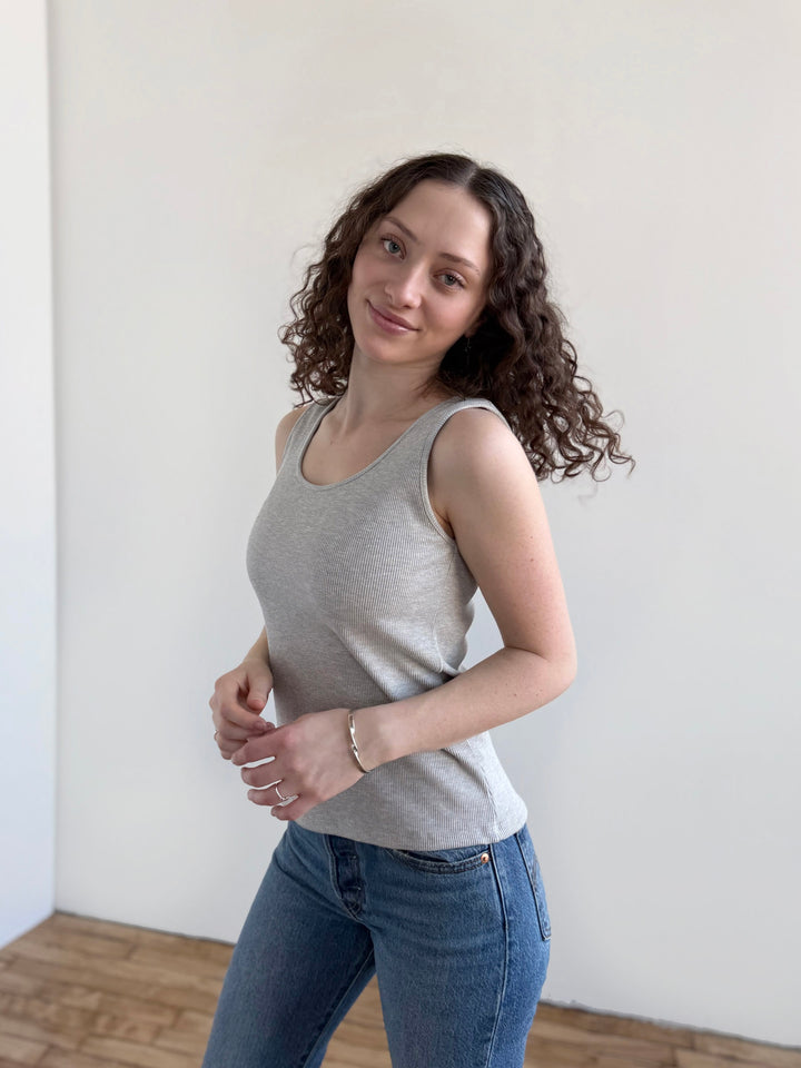 MAYA rib-knit fitted tank in Marble Grey