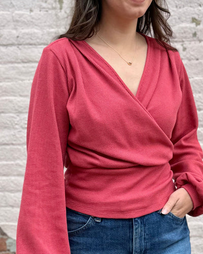 OASIS waffle knit top in Soft Hibiscus