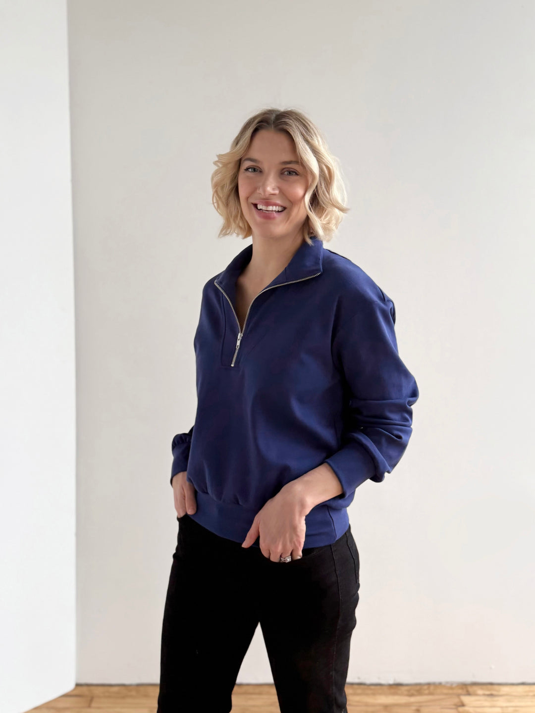 ASHER zip pullover in Bright Navy
