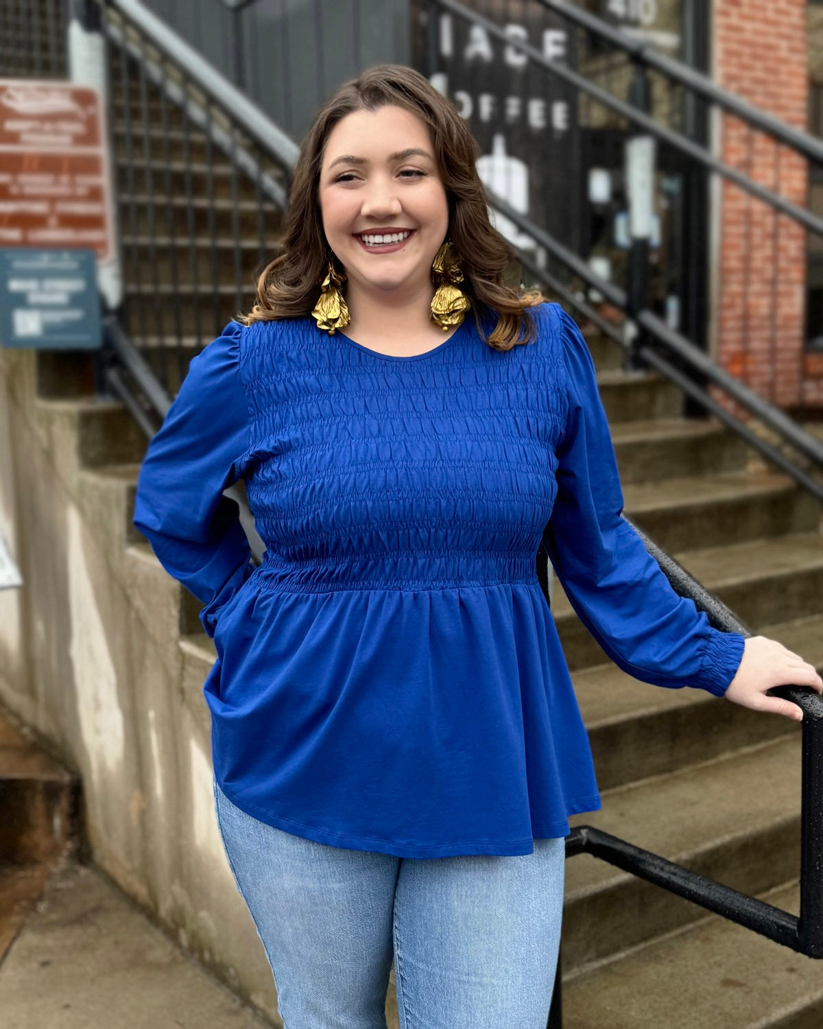 LYRIC smocked top in Cobalt Blue