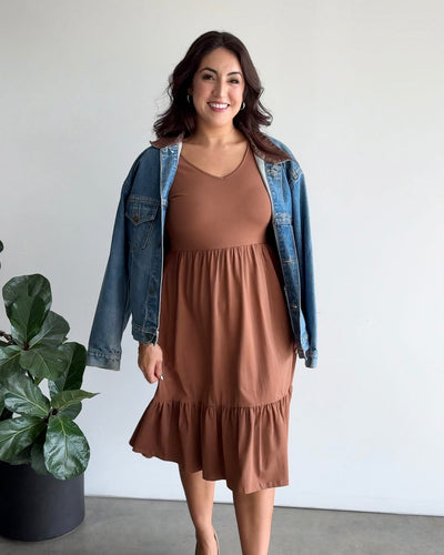 JAYDE tiered dress in Cacao Brown