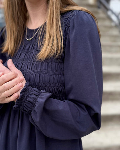 LYRIC smocked top in Navy