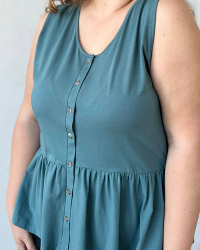 BARI peplum tank in Dark Aqua