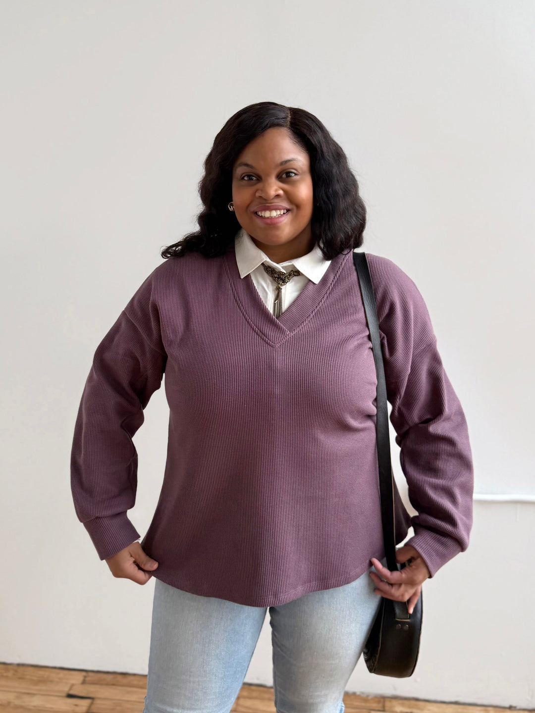 MEGANE waffle knit top in Plum Shadow