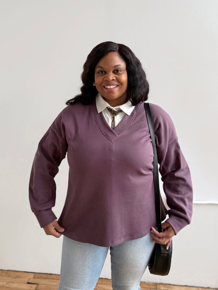 MEGANE waffle knit top in Plum Shadow