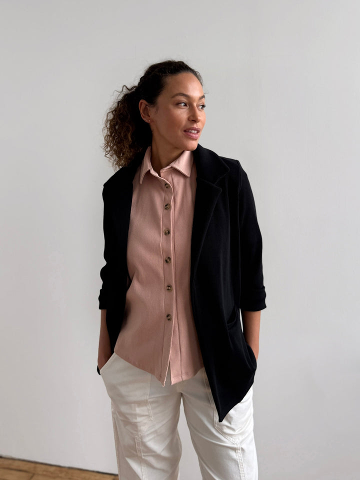 CROSBY rib knit blazer in Black