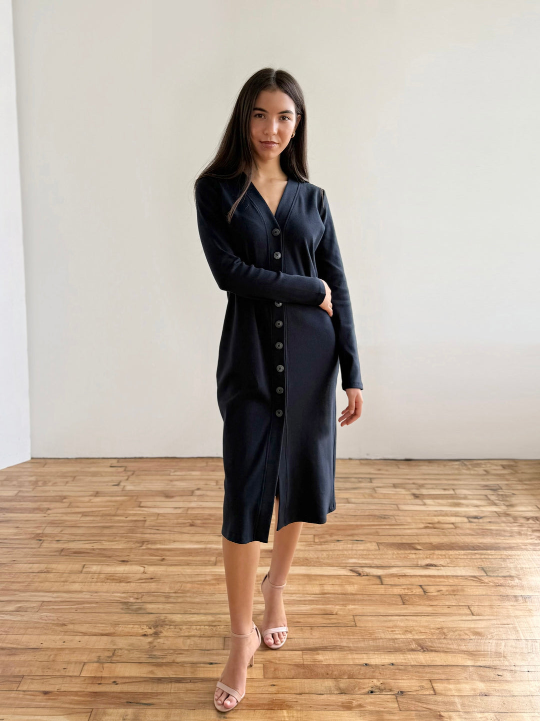 elena knit dress ELENA rib-knit dress in Midnight Navy Elegantees
