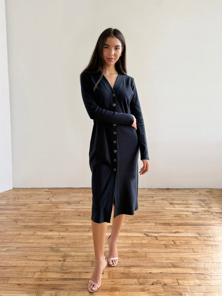 ELENA rib-knit dress in Midnight Navy