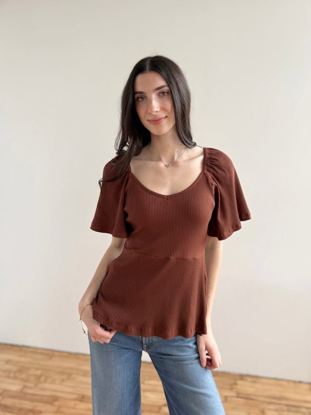PRIYA rib knit top in Sepia