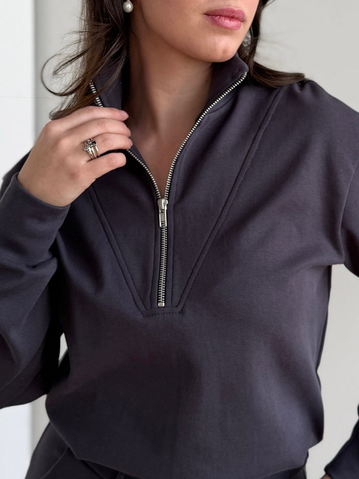 ASHER zip pullover in Gunmetal