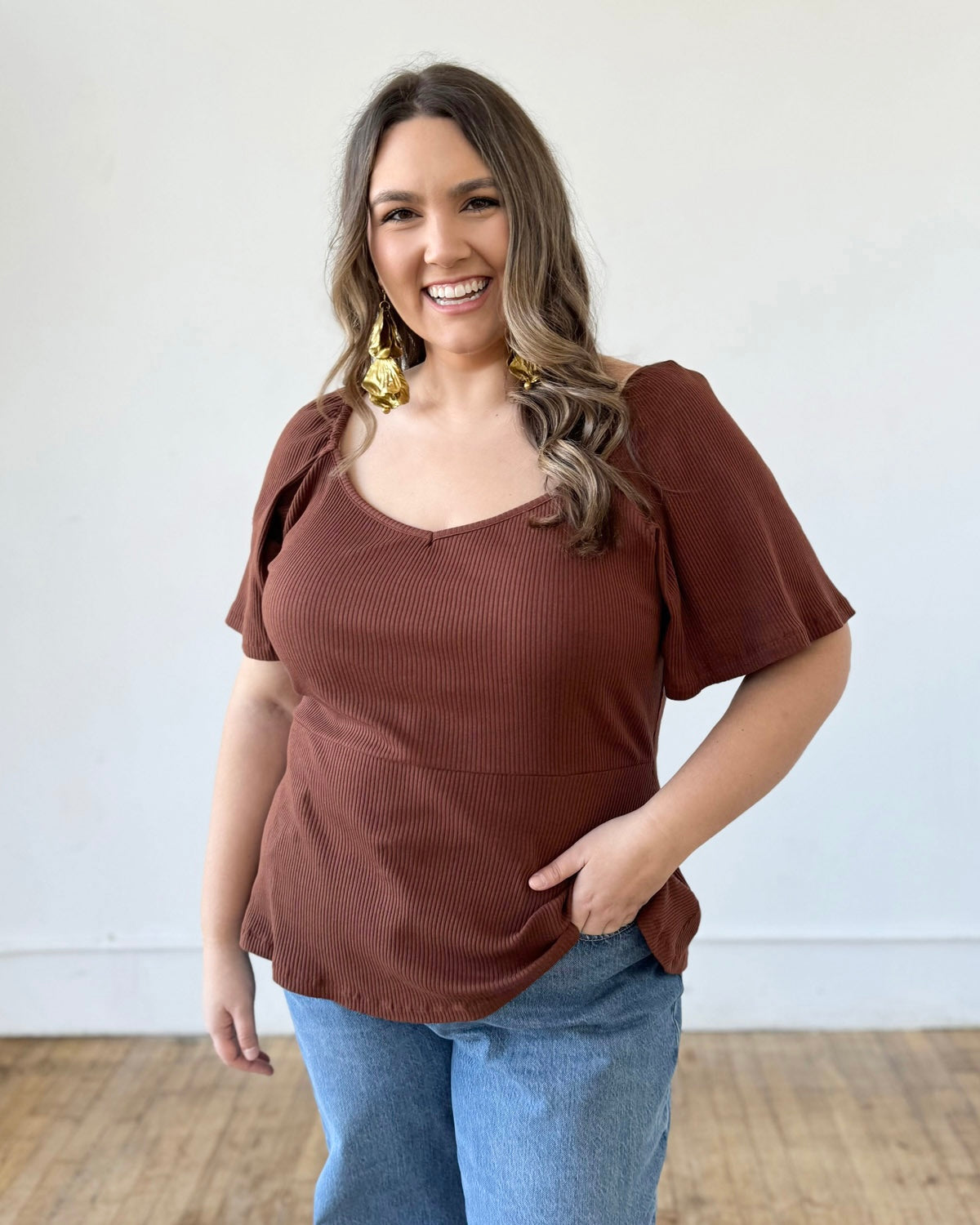 PRIYA rib knit top in Sepia