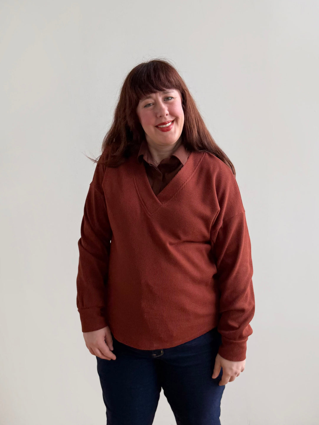 MEGANE waffle knit top in Cherrywood