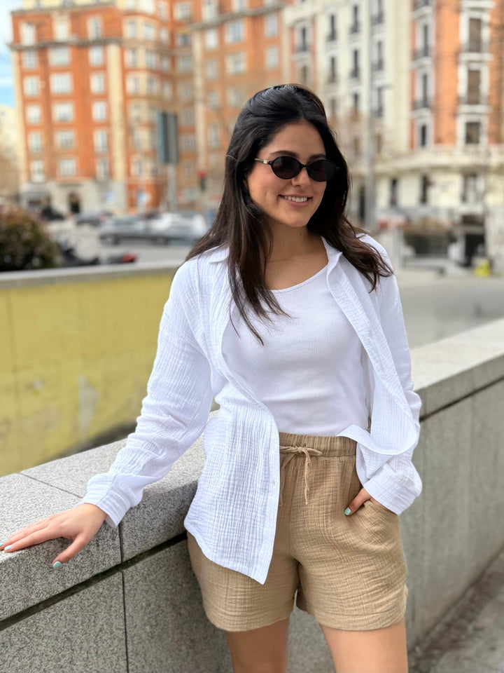 LEONOR rib-knit tee in White