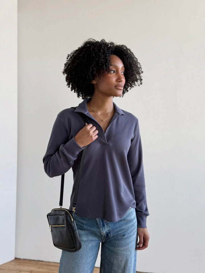 ADRIA waffle knit top in Stonewash