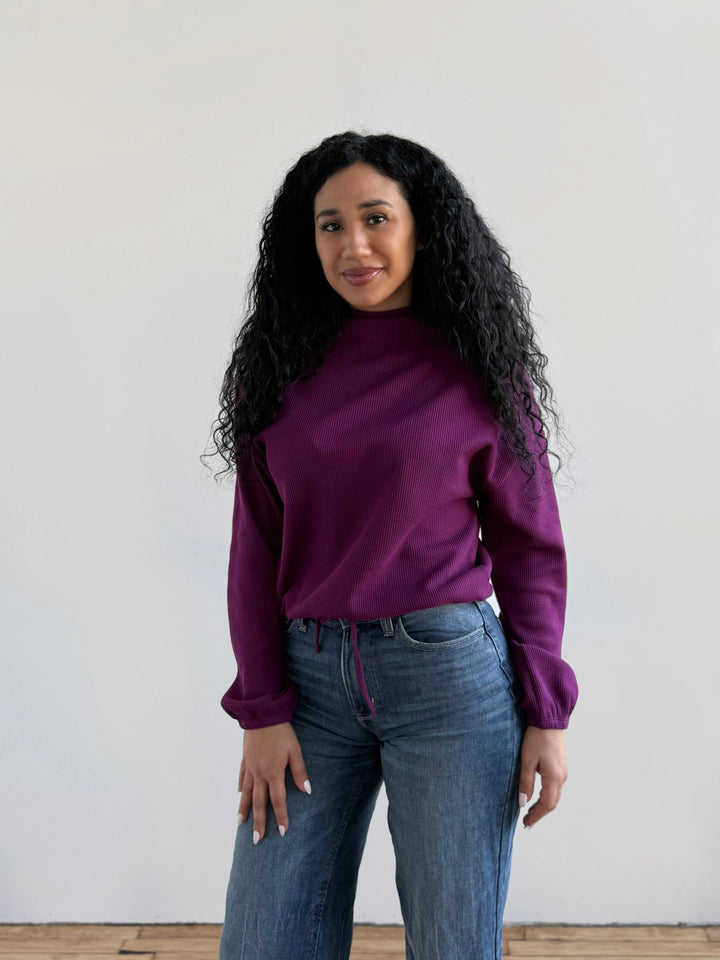 ANNIKA waffle knit top in Purple Jewel