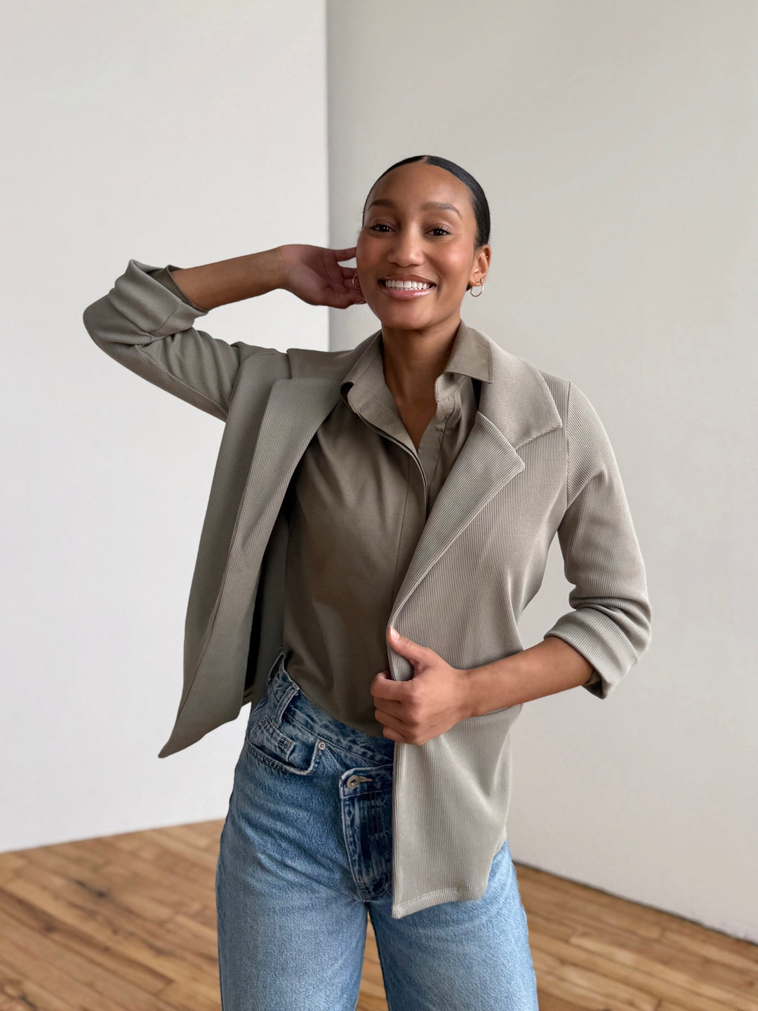 CROSBY rib knit blazer in Light Sage