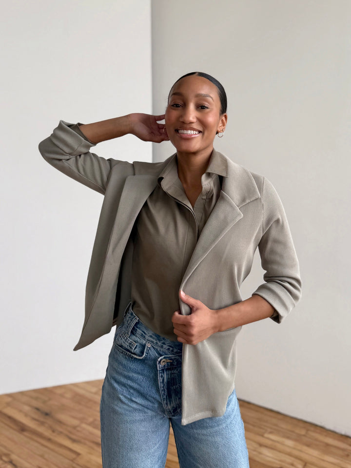 CROSBY rib knit blazer in Light Sage