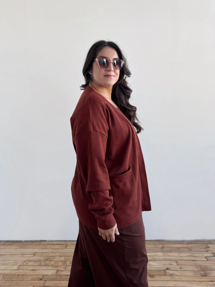 RILEY waffle knit cardigan in Cherrywood