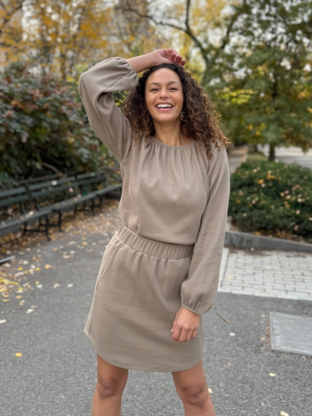 VIVIAN waffle knit top in Taupe Grey