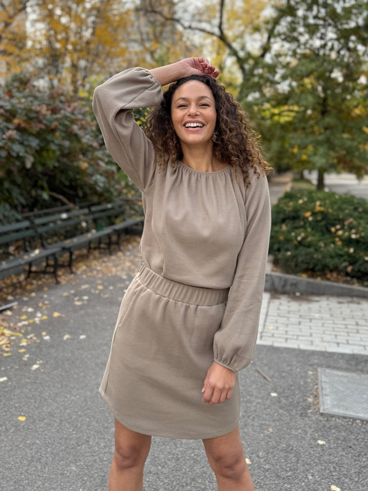VIVIAN waffle knit top in Taupe Grey