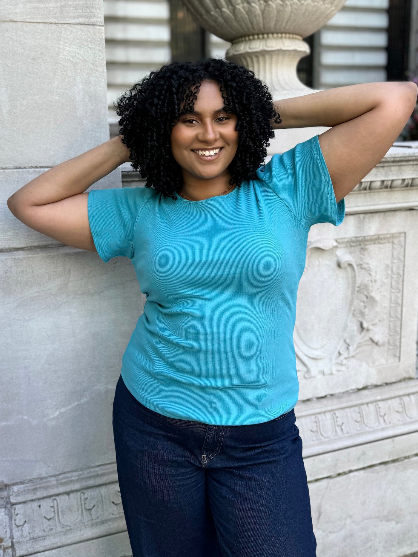 ZADIE rib knit tee in Teal Tide