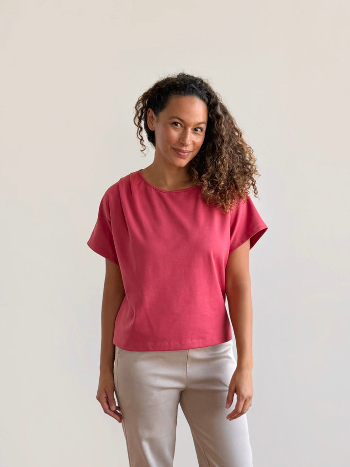 JEANINE heavy-knit top in Soft Hibiscus