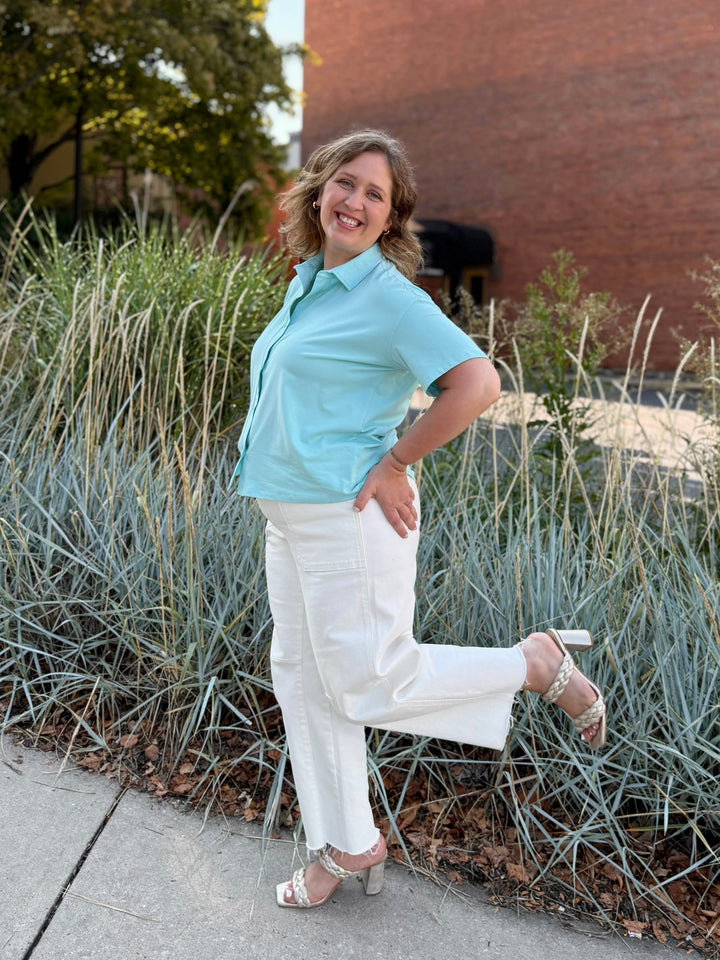 INES boxy shirt in Crisp Aqua