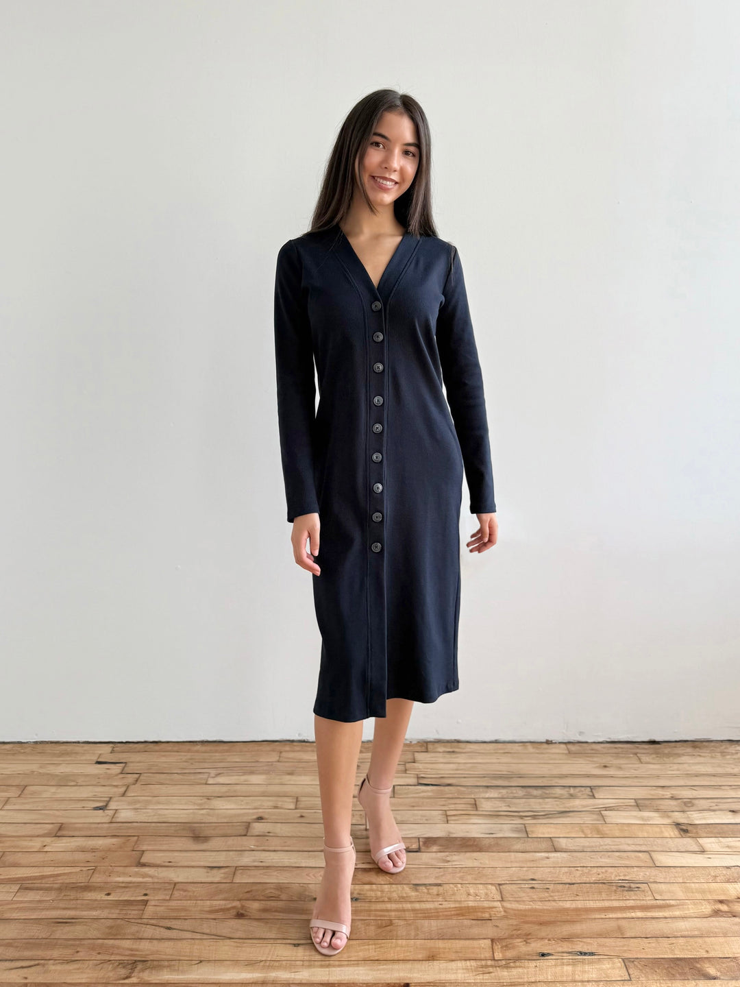 ELENA rib-knit dress in Midnight Navy