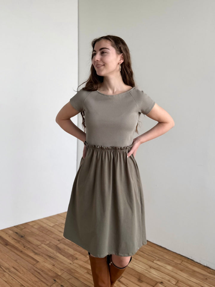 CAITLIN rib+jersey dress in Sage