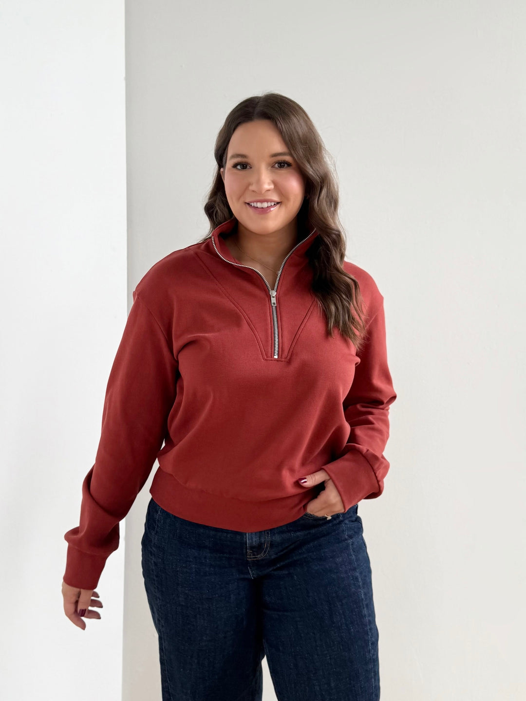 ASHER zip pullover in Red Amber