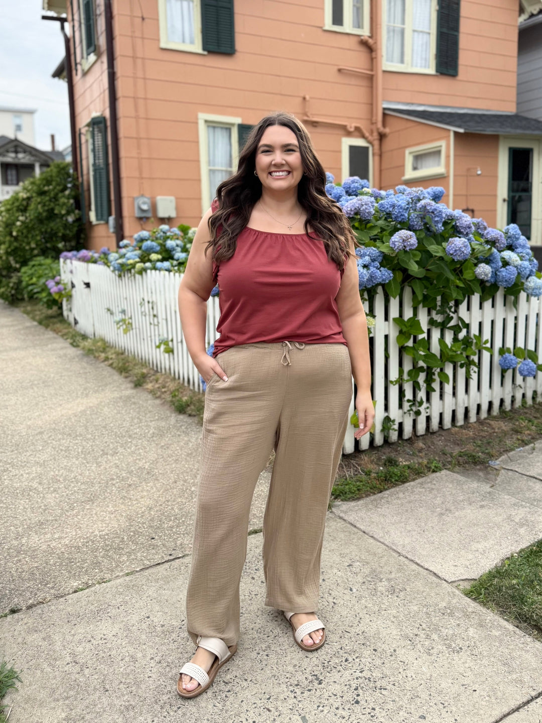 FLORENCE gauze pants in Sandy Tan