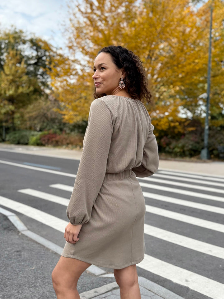 VIVIAN waffle knit top in Taupe Grey