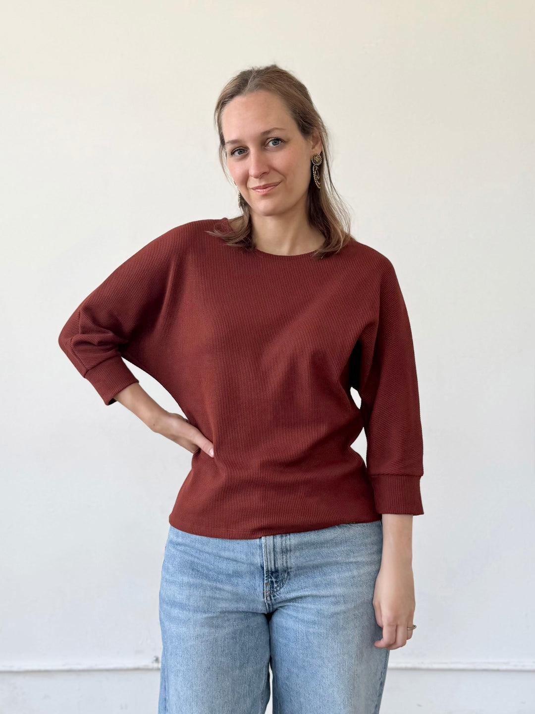 TENLEY waffle knit top in Cherrywood