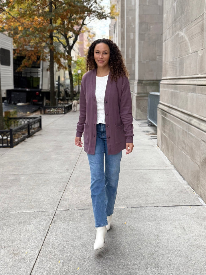 EVERLY waffle knit cardigan in Plum Shadow