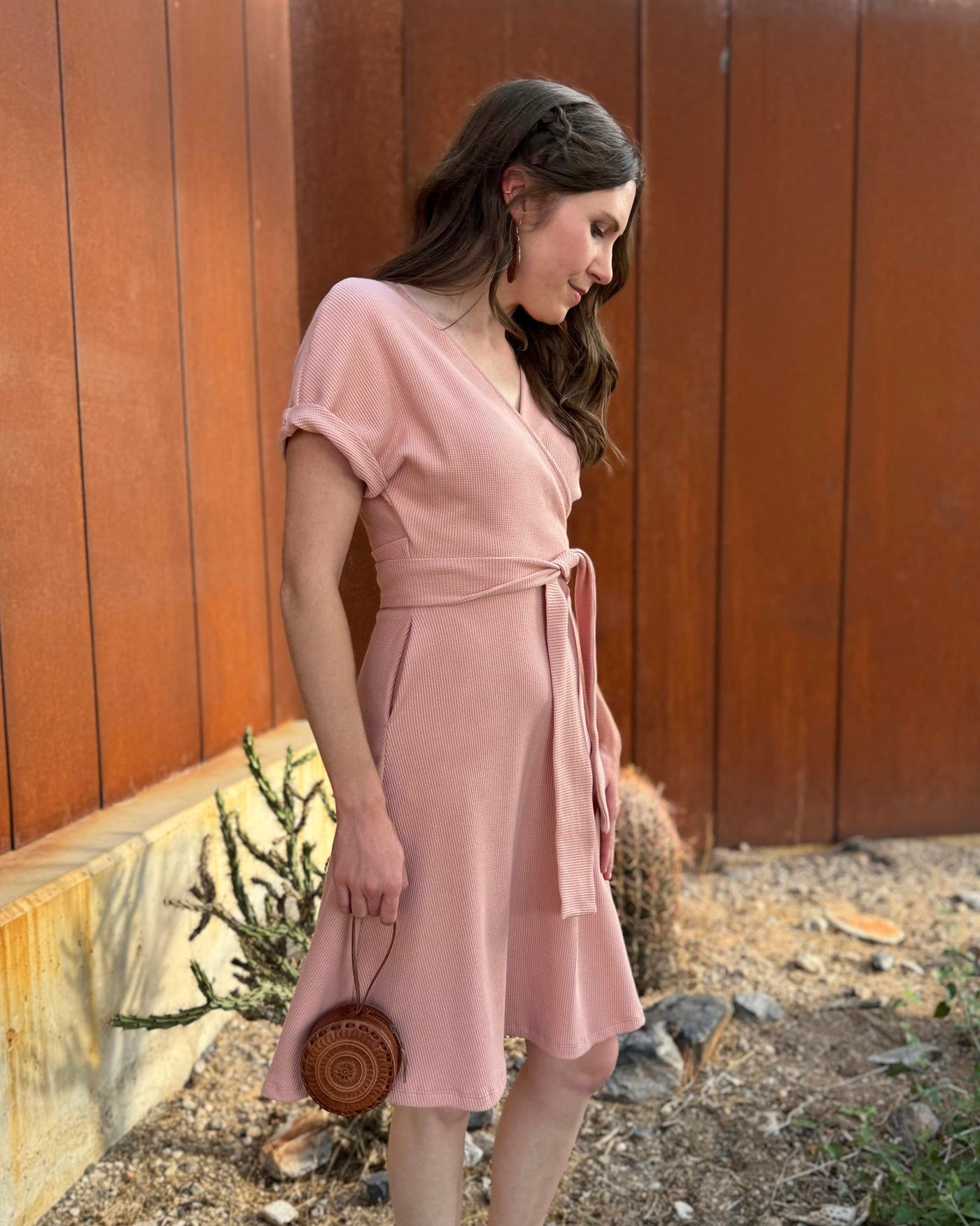 ALOE waffle knit dress in Earthy Rose