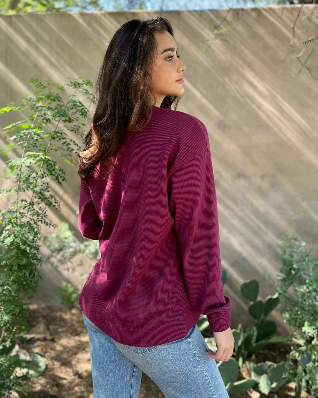 PREORDER waffle knit cardigan in Raspberry