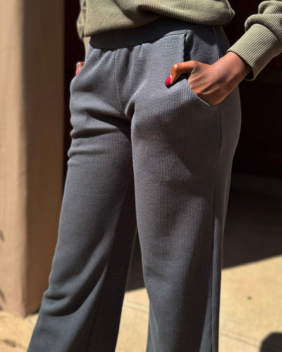 DESERT waffle knit high-rise pants in Charcoal Blue